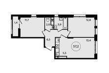 Планировка 2-комнатной квартиры, 57,2 м2
