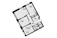 Планировка 3-комнатной квартиры, 67,9 м2