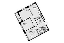 Планировка 3-комнатной квартиры, 65,5 м2