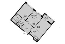 Планировка 2-комнатной квартиры, 55 м2