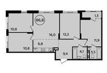 Планировка 4-комнатной квартиры, 86,8 м2