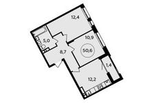 Планировка 2-комнатной квартиры, 50,6 м2