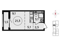 Планировка квартиры студии, 21,3 м2