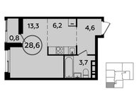 Планировка квартиры студии, 28,6 м2