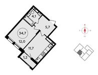 Планировка 1-комнатной квартиры, 34,7 м2