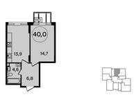 Планировка 1-комнатной квартиры, 40 м2
