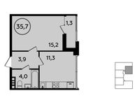 Планировка 1-комнатной квартиры, 35,7 м2