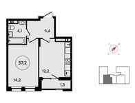 Планировка 1-комнатной квартиры, 37,2 м2