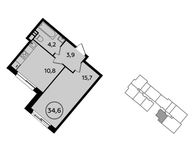 Планировка 1-комнатной квартиры, 34,6 м2