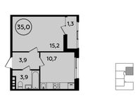 Планировка 1-комнатной квартиры, 35 м2