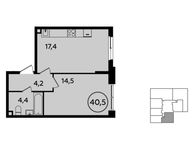 Планировка 1-комнатной квартиры, 40,5 м2