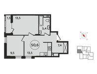 Планировка 2-комнатной квартиры, 50,6 м2