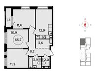 Планировка 3-комнатной квартиры, 65,7 м2