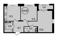 Планировка 2-комнатной квартиры, 54,8 м2