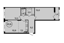 Планировка 2-комнатной квартиры, 61,6 м2