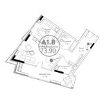 Планировка 1-комнатной квартиры, 73,9 м2