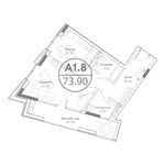Планировка 1-комнатной квартиры, 73,9 м2