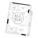 Планировка 2-комнатной квартиры, 75,59 м2