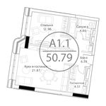Планировка 1-комнатной квартиры, 50,79 м2