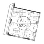 Планировка 1-комнатной квартиры, 62,84 м2