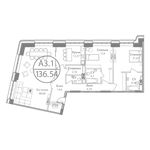 Планировка 3-комнатной квартиры, 136,54 м2