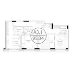 Планировка 3-комнатной квартиры, 95,04 м2