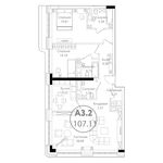 Планировка 3-комнатной квартиры, 107,11 м2