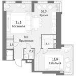 Планировка 2-комнатной квартиры, 73 м2