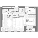 Планировка 2-комнатной квартиры, 63,8 м2