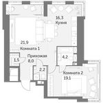 Планировка 2-комнатной квартиры, 73,2 м2
