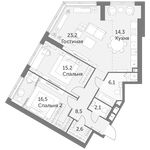 Планировка 3-комнатной квартиры, 88,5 м2