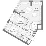 Планировка 3-комнатной квартиры, 86,4 м2