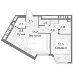 Планировка 2-комнатной квартиры, 50,2 м2