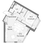 Планировка 2-комнатной квартиры, 60,8 м2
