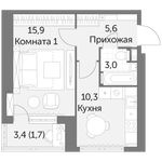 Планировка 1-комнатной квартиры, 36,5 м2
