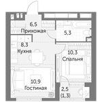 Планировка 1-комнатной квартиры, 42,6 м2