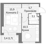 Планировка 1-комнатной квартиры, 36,7 м2