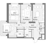 Планировка 3-комнатной квартиры, 101,6 м2