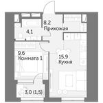 Планировка 1-комнатной квартиры, 39,3 м2