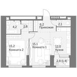Планировка 2-комнатной квартиры, 59 м2