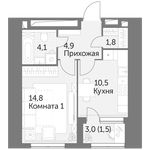 Планировка 1-комнатной квартиры, 37,6 м2