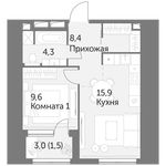 Планировка 1-комнатной квартиры, 39,7 м2