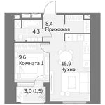 Планировка 1-комнатной квартиры, 39,7 м2