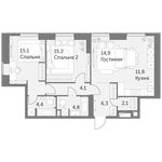 Планировка 3-комнатной квартиры, 78,7 м2