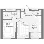 Планировка 2-комнатной квартиры, 64,2 м2