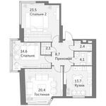 Планировка 3-комнатной квартиры, 89,5 м2