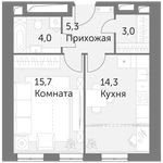 Планировка 1-комнатной квартиры, 42,3 м2