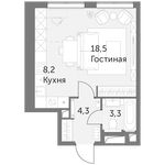 Планировка 1-комнатной квартиры, 34,3 м2