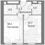 Планировка 1-комнатной квартиры, 43,1 м2