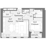 Планировка 2-комнатной квартиры, 63,5 м2